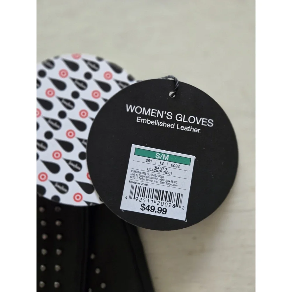 NWT Gloves Black Neiman Marcus Brian Atwood Women's S/M Long Leather Studded